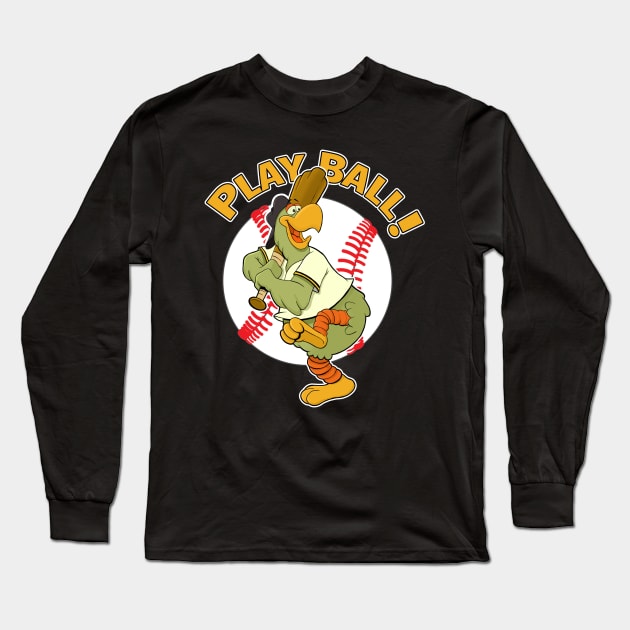 Play Ball! Pirate Baseball Mascot Pirate Parrot Long Sleeve T-Shirt by GAMAS Threads